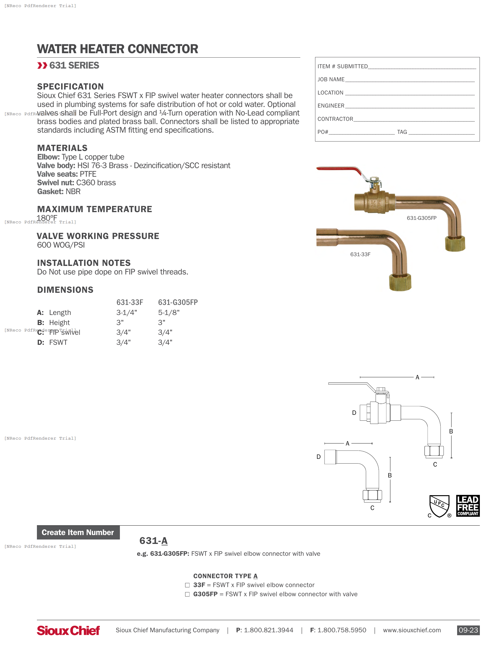 631 SERIES -  FSWT X FIP ELBOW WHC - SPEC SHEET.PDF Specification Document